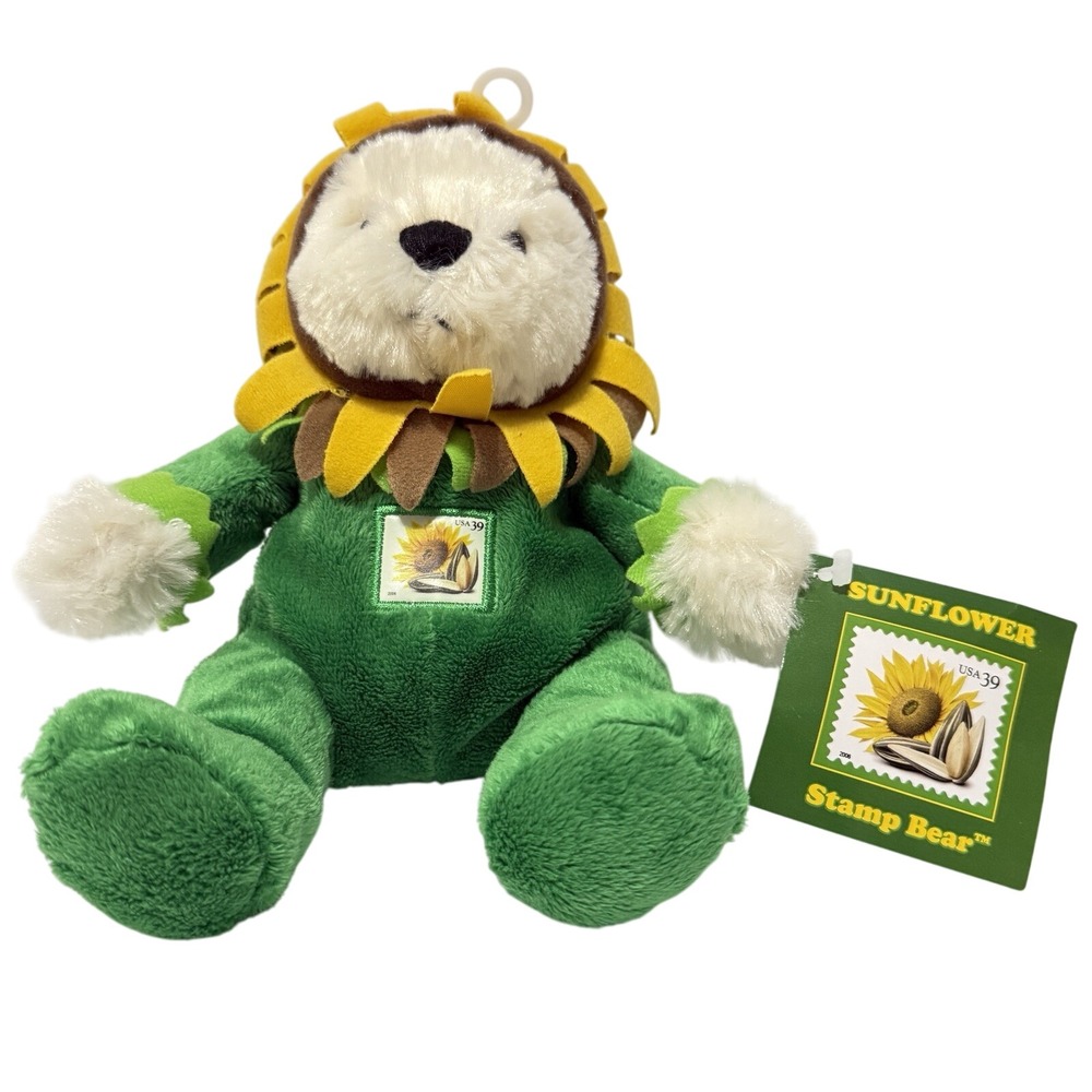 USPS Sunflower Stamp Plush White Bear USA 39 Cent with‎ Tags 2006